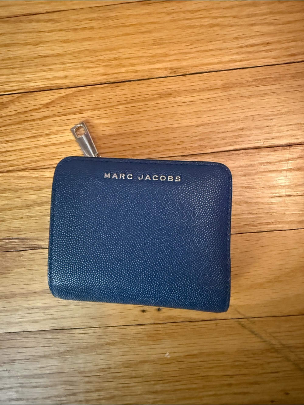 Marc Jacobs Blue Pebbled Leather Zip Card Holder
